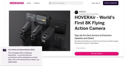 Indiegogo Launches New Shipping Guarantee Program with HoverAir, to Give Crowdfunding Backers Peace of Mind