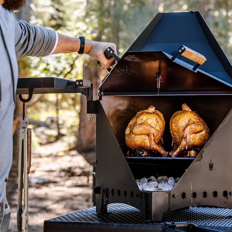 Portable multi-fuel BBQ grills, smokes, and bakes wherever you go